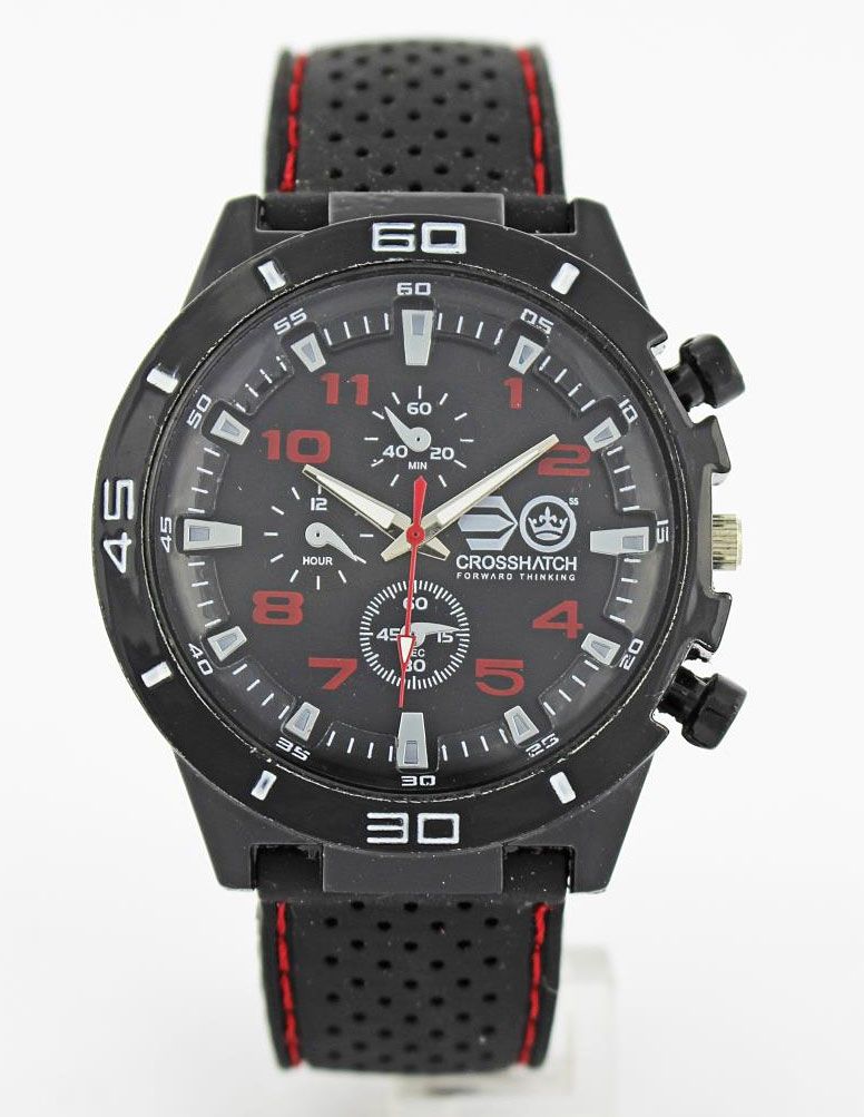 CROSSHATCH Gents Watch Black / Red with Silicon Sport Strap CRS46B