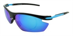 Wrapz 19222 Polarised Sport Sunglasses Gloss Black/Blue with Blue Mirror Lens and Optical Insert