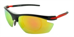 Wrapz 19222 Polarised Sport Sunglasses Gloss Black/Red with Orange Mirror Lens and Optical Insert