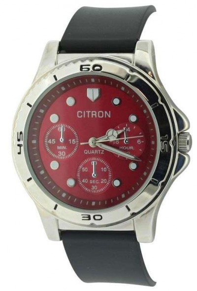 Citron Quartz Red Silver Round Face Gents Fashion Watch Luminous Hands ASG118C