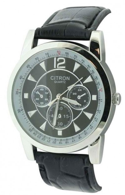 Citron Quartz Black Silver Round Face Gents Fashion Watch Luminous Hands ASG120C