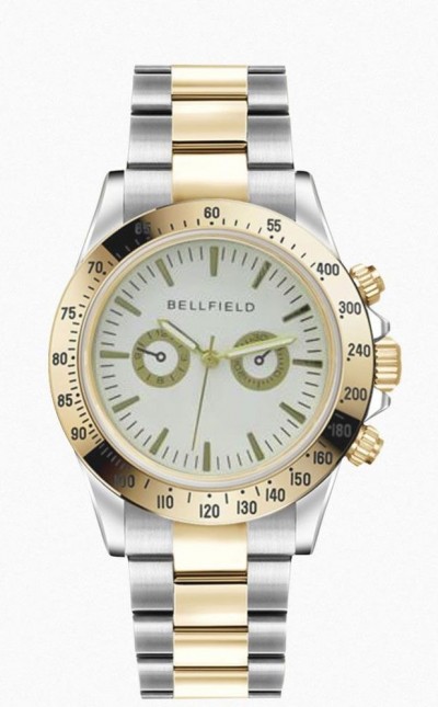 BELLFIELD Gents Tachymeter Watch Silver + Gold /White  BEL42B