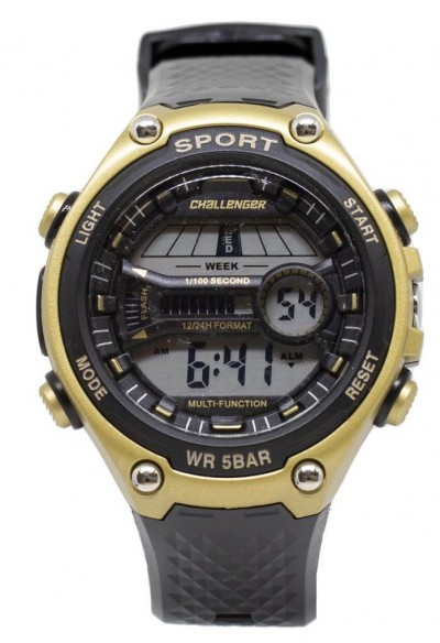 Challenger Waterproof Digital Chronograph Swimming Watch Black Matt Gold CHG217B