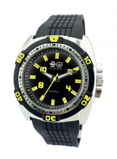 CROSSHATCH Gents Watch Black / Yellow with Silicon Sport Strap CRS45D