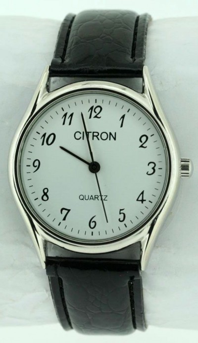 Citron Quartz Silver Round Face Black Strap Unisex Watch GAQ01B