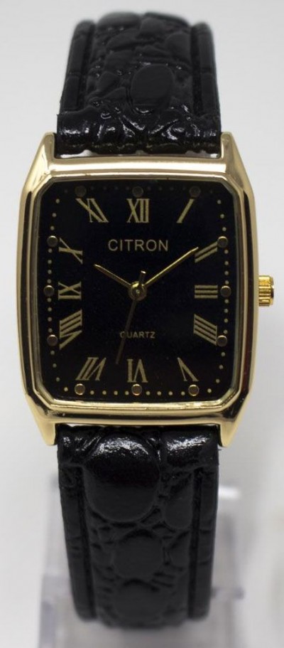 CITRON Quartz Black & Gold Small Rectangular Face Mens Watch GAQ32B